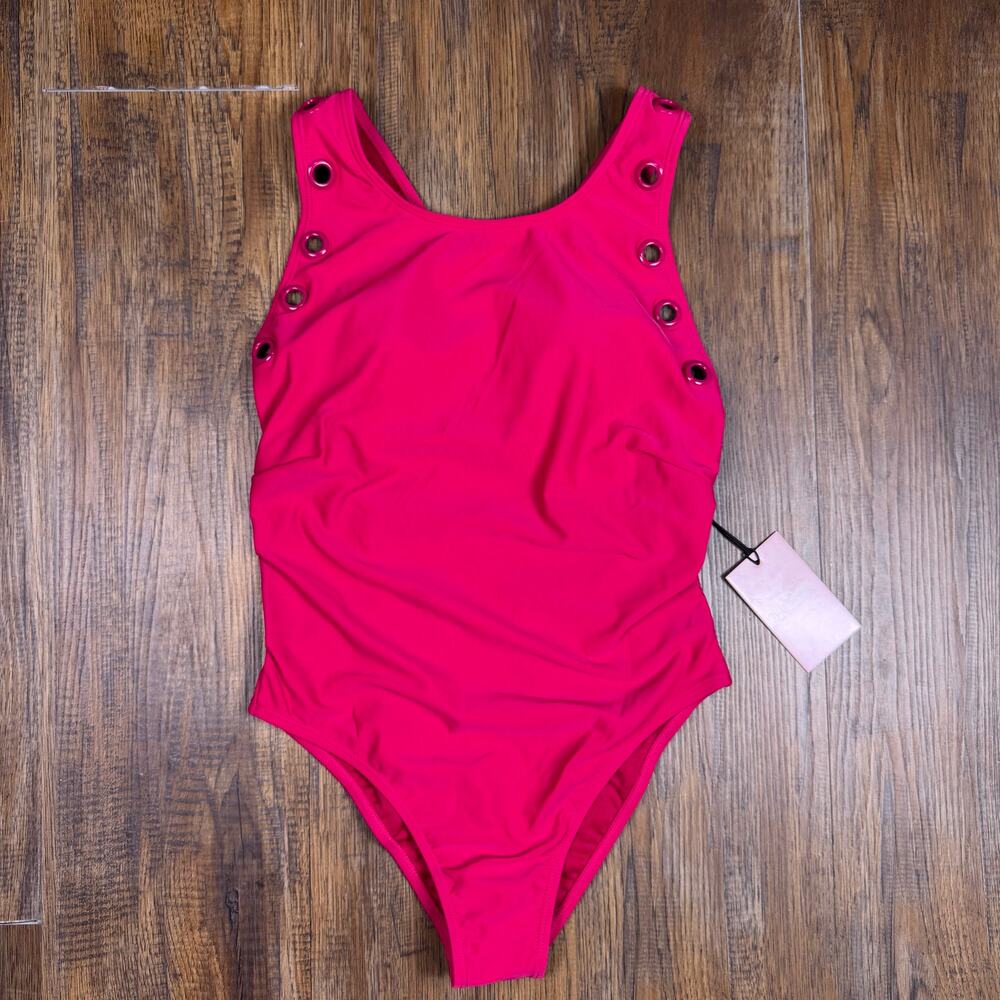 Juicy Couture Swimsuit 1 piece high neck with grommets Barberry pink MEDIUM
